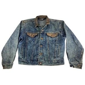 Expressions Jean Jacket Men's Medium ? Leather Trim Vintage 80's All Over Fade